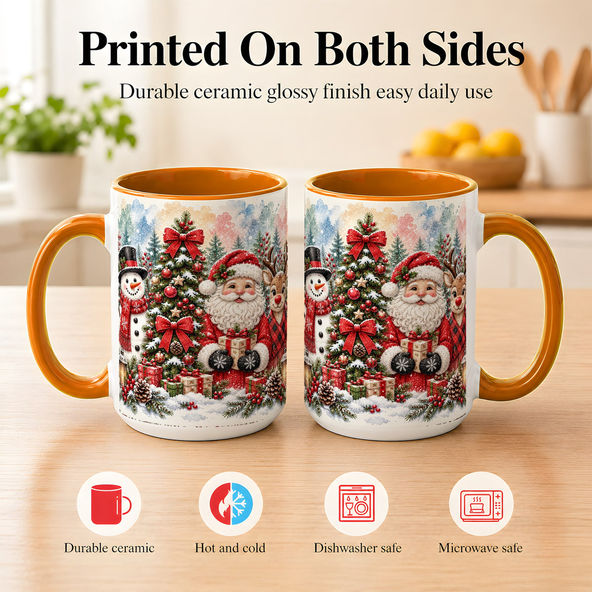 #pl[15oz|Orange] Classic Christmas Coffee Mug, Santa Snowman Reindeer Mug, Ceramic Cup