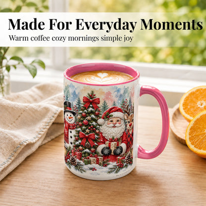 #pl[15oz|Pink] Classic Christmas Coffee Mug, Santa Snowman Reindeer Mug, Ceramic Cup