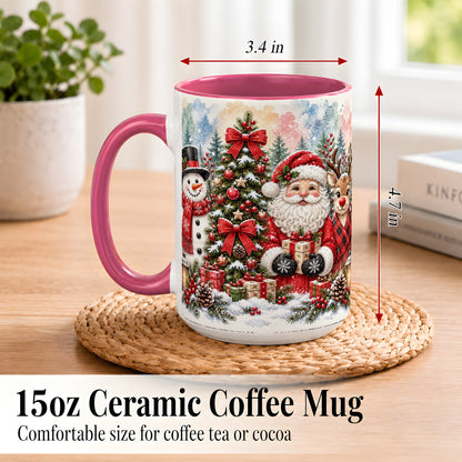 #pl[15oz|Pink] Classic Christmas Coffee Mug, Santa Snowman Reindeer Mug, Ceramic Cup