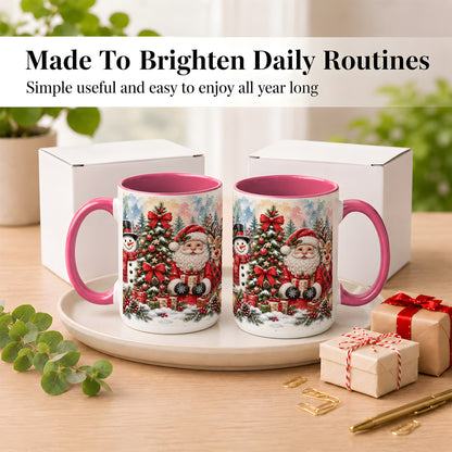 #pl[15oz|Pink] Classic Christmas Coffee Mug, Santa Snowman Reindeer Mug, Ceramic Cup