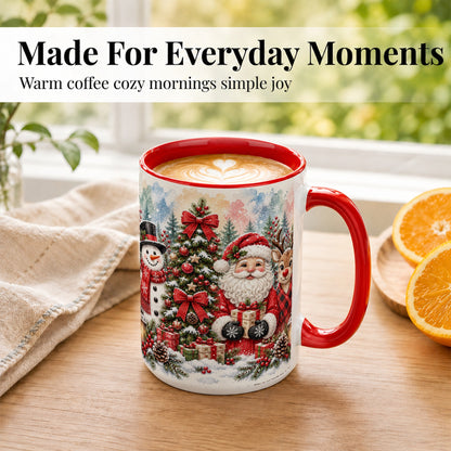 #pl[15oz|Red] Classic Christmas Coffee Mug, Santa Snowman Reindeer Mug, Ceramic Cup