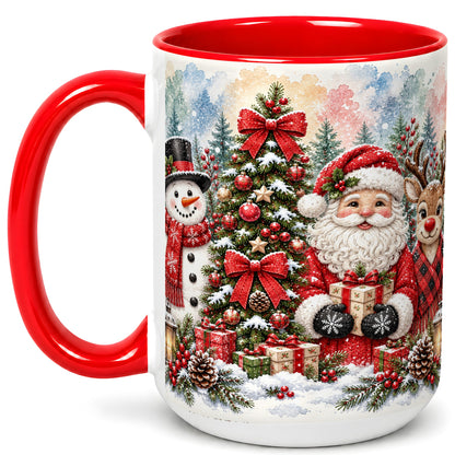 #pl[15oz|Red] Classic Christmas Coffee Mug, Santa Snowman Reindeer Mug, Ceramic Cup