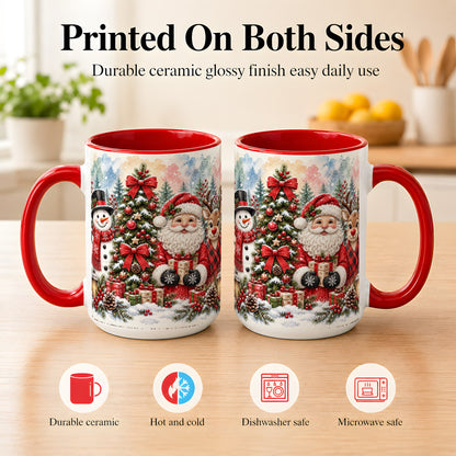 #pl[15oz|Red] Classic Christmas Coffee Mug, Santa Snowman Reindeer Mug, Ceramic Cup