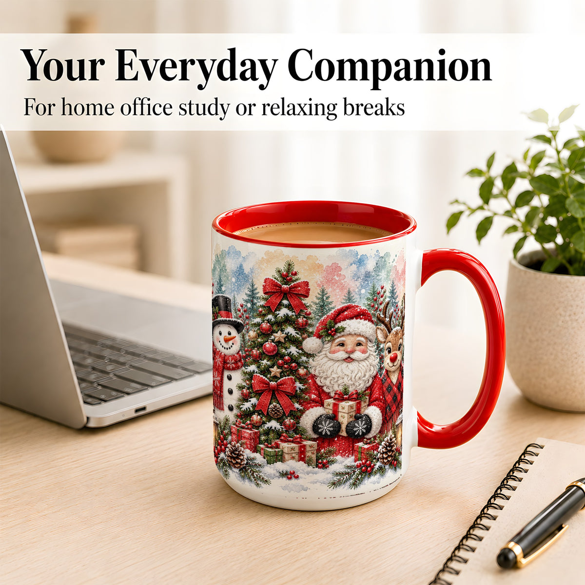 #pl[15oz|Red] Classic Christmas Coffee Mug, Santa Snowman Reindeer Mug, Ceramic Cup
