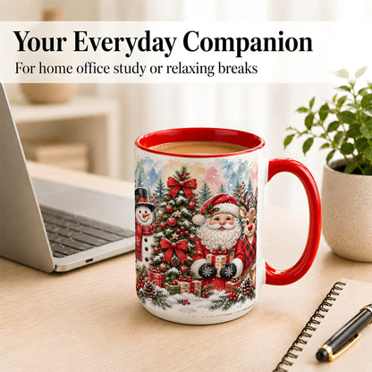 #pl[15oz|Red] Classic Christmas Coffee Mug, Santa Snowman Reindeer Mug, Ceramic Cup