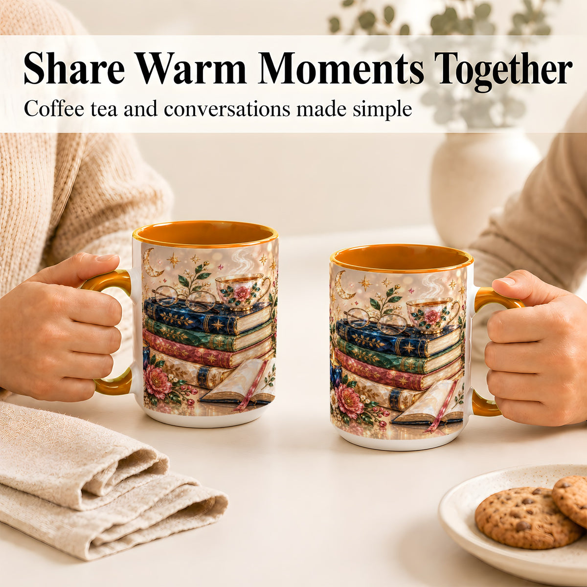#pl[15oz|Orange] Book Lover Coffee Mug, Floral Reading Mug, Ceramic Cup