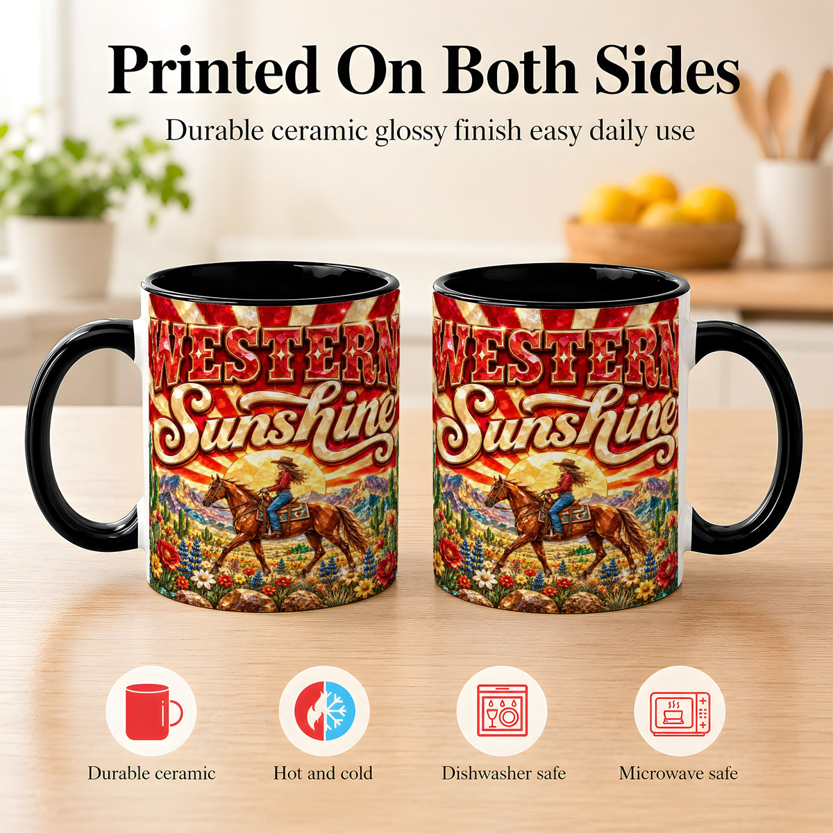 #pl[11oz|Black] Cowgirl Desert Coffee Mug, Western Horse Mug, Ceramic Cup