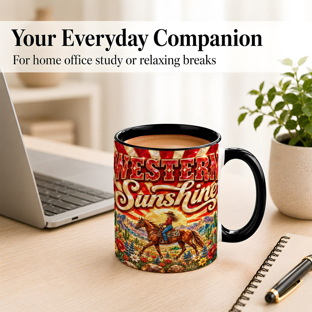 #pl[11oz|Black] Cowgirl Desert Coffee Mug, Western Horse Mug, Ceramic Cup