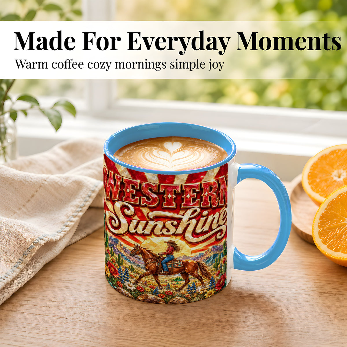 #pl[11oz|Blue] Cowgirl Desert Coffee Mug, Western Horse Mug, Ceramic Cup