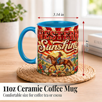 #pl[11oz|Blue] Cowgirl Desert Coffee Mug, Western Horse Mug, Ceramic Cup
