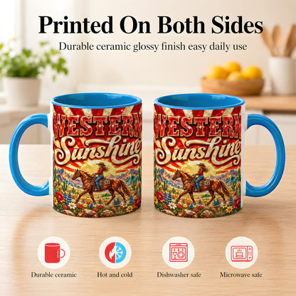 #pl[11oz|Blue] Cowgirl Desert Coffee Mug, Western Horse Mug, Ceramic Cup