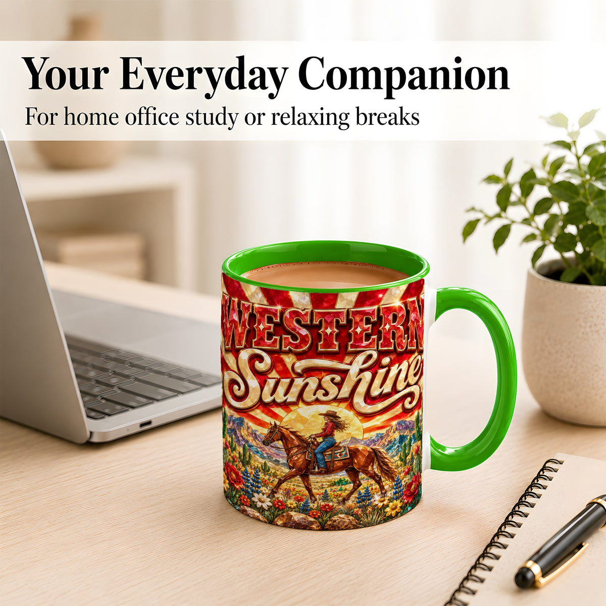 #pl[11oz|Green] Cowgirl Desert Coffee Mug, Western Horse Mug, Ceramic Cup