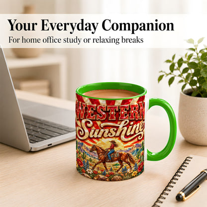 #pl[11oz|Green] Cowgirl Desert Coffee Mug, Western Horse Mug, Ceramic Cup