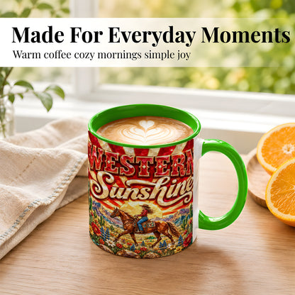 #pl[11oz|Green] Cowgirl Desert Coffee Mug, Western Horse Mug, Ceramic Cup