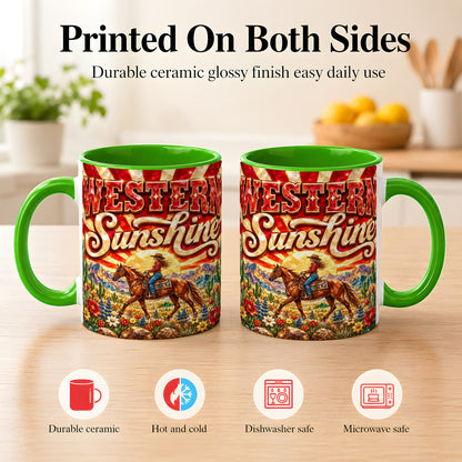 #pl[11oz|Green] Cowgirl Desert Coffee Mug, Western Horse Mug, Ceramic Cup