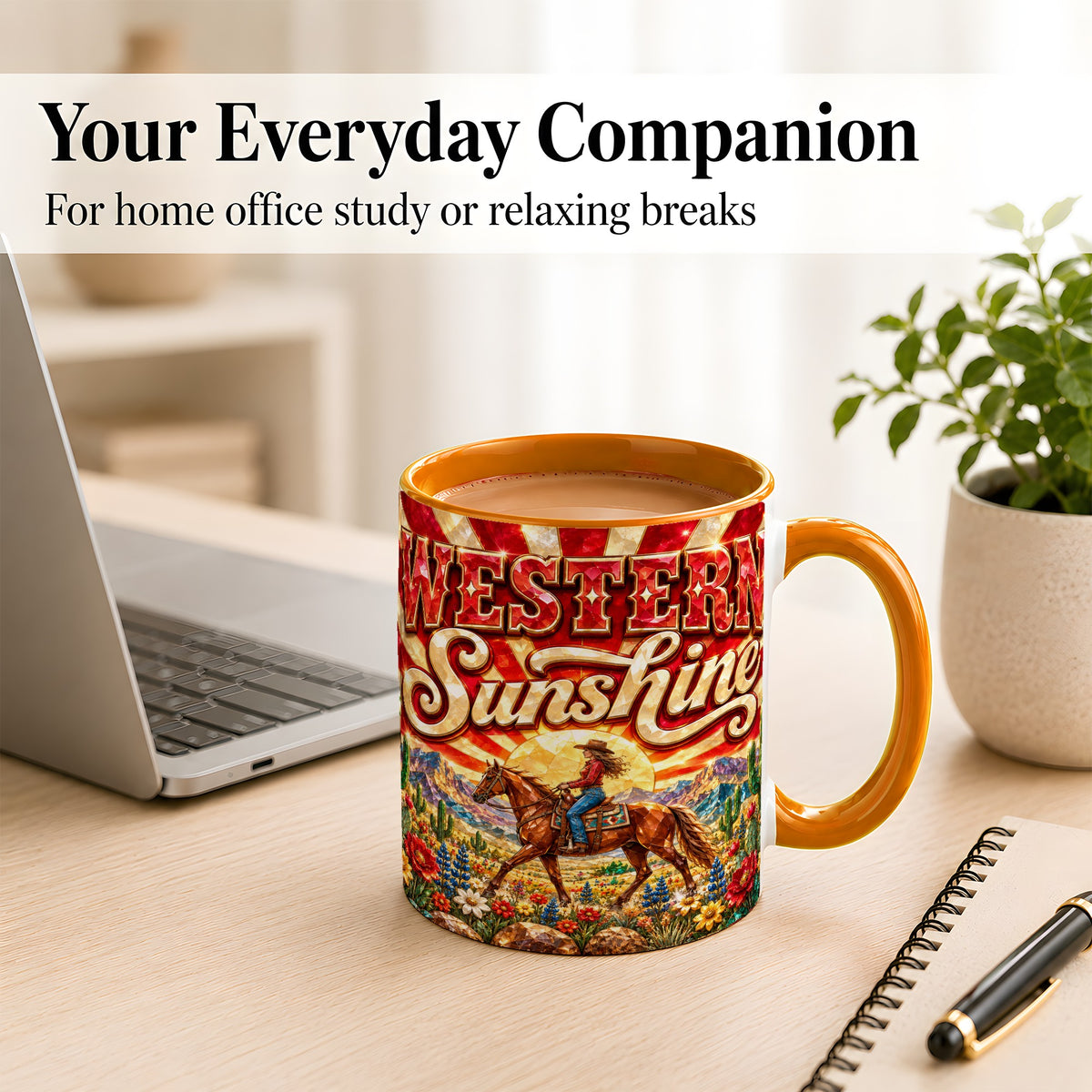 #pl[11oz|Orange] Cowgirl Desert Coffee Mug, Western Horse Mug, Ceramic Cup