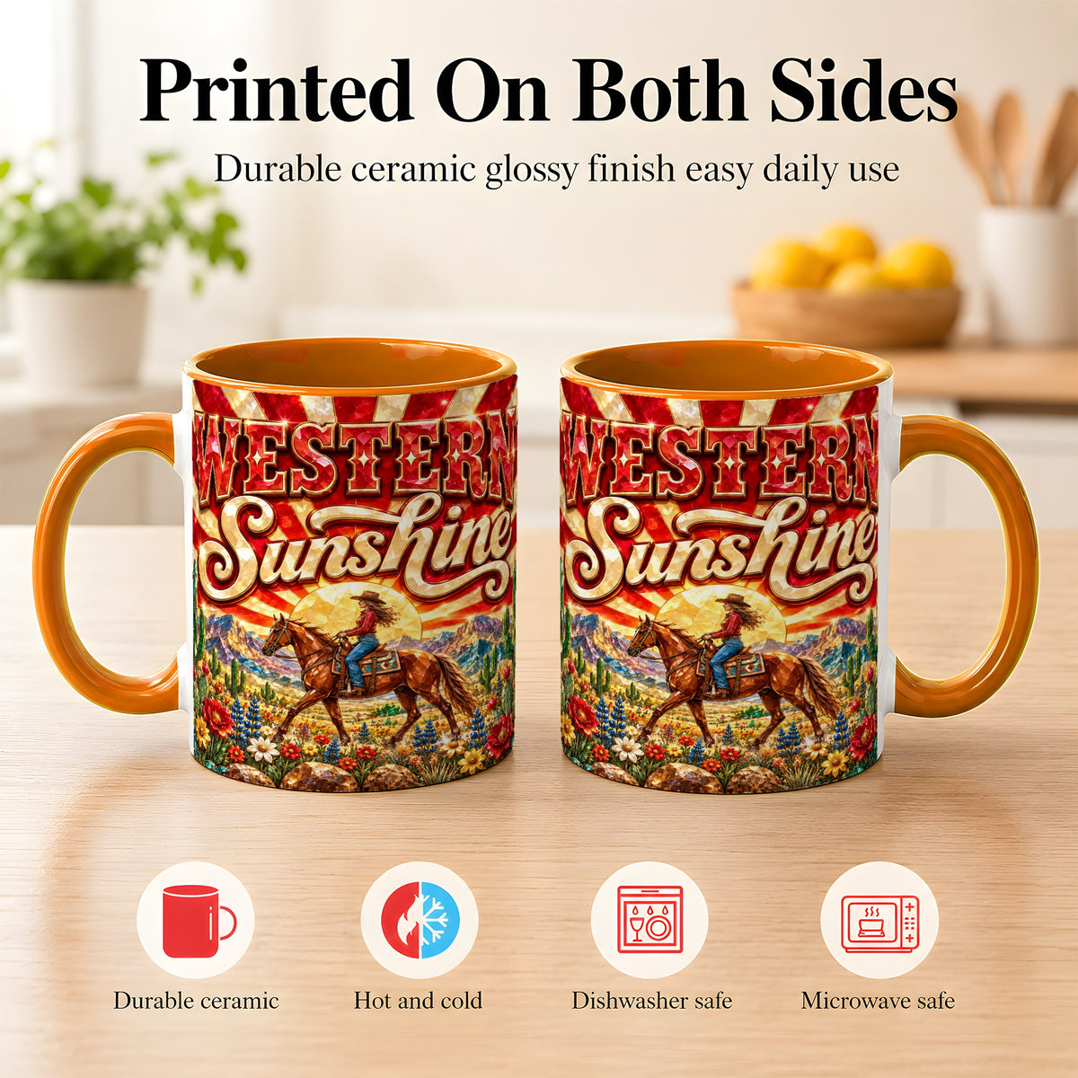 #pl[11oz|Orange] Cowgirl Desert Coffee Mug, Western Horse Mug, Ceramic Cup