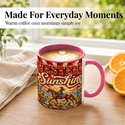 #pl[11oz|Pink] Cowgirl Desert Coffee Mug, Western Horse Mug, Ceramic Cup