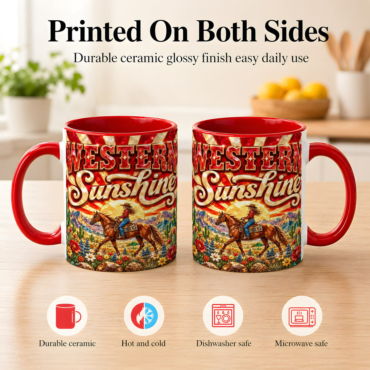#pl[11oz|Red] Cowgirl Desert Coffee Mug, Western Horse Mug, Ceramic Cup
