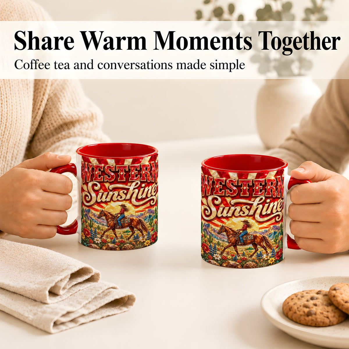 #pl[11oz|Red] Cowgirl Desert Coffee Mug, Western Horse Mug, Ceramic Cup