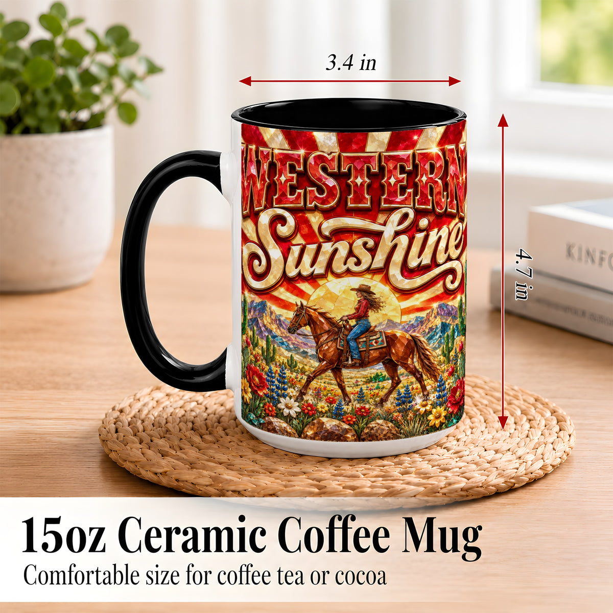 #pl[15oz|Black] Cowgirl Desert Coffee Mug, Western Horse Mug, Ceramic Cup