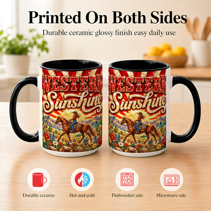 #pl[15oz|Black] Cowgirl Desert Coffee Mug, Western Horse Mug, Ceramic Cup