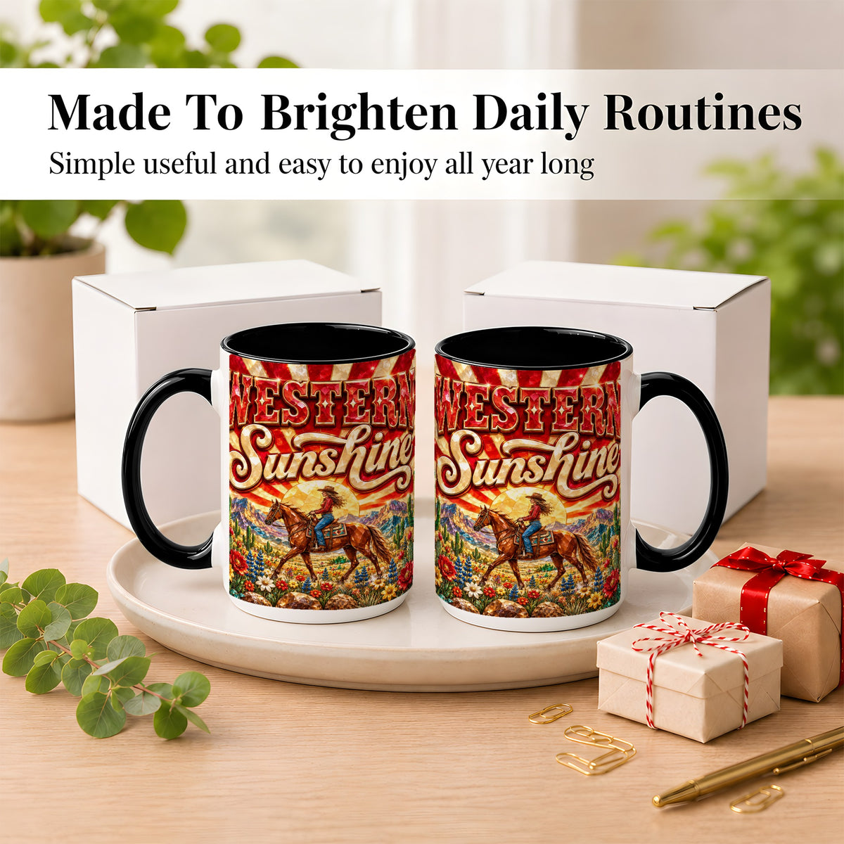 #pl[15oz|Black] Cowgirl Desert Coffee Mug, Western Horse Mug, Ceramic Cup