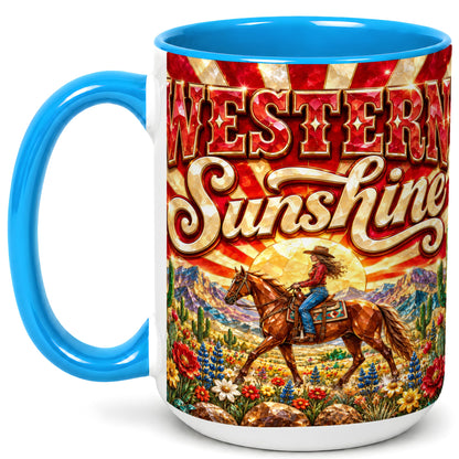 #pl[15oz|Blue] Cowgirl Desert Coffee Mug, Western Horse Mug, Ceramic Cup