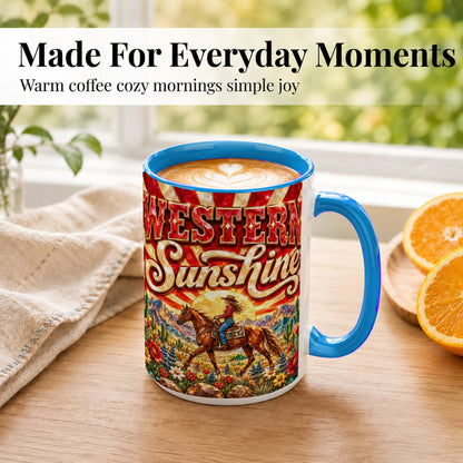 #pl[15oz|Blue] Cowgirl Desert Coffee Mug, Western Horse Mug, Ceramic Cup