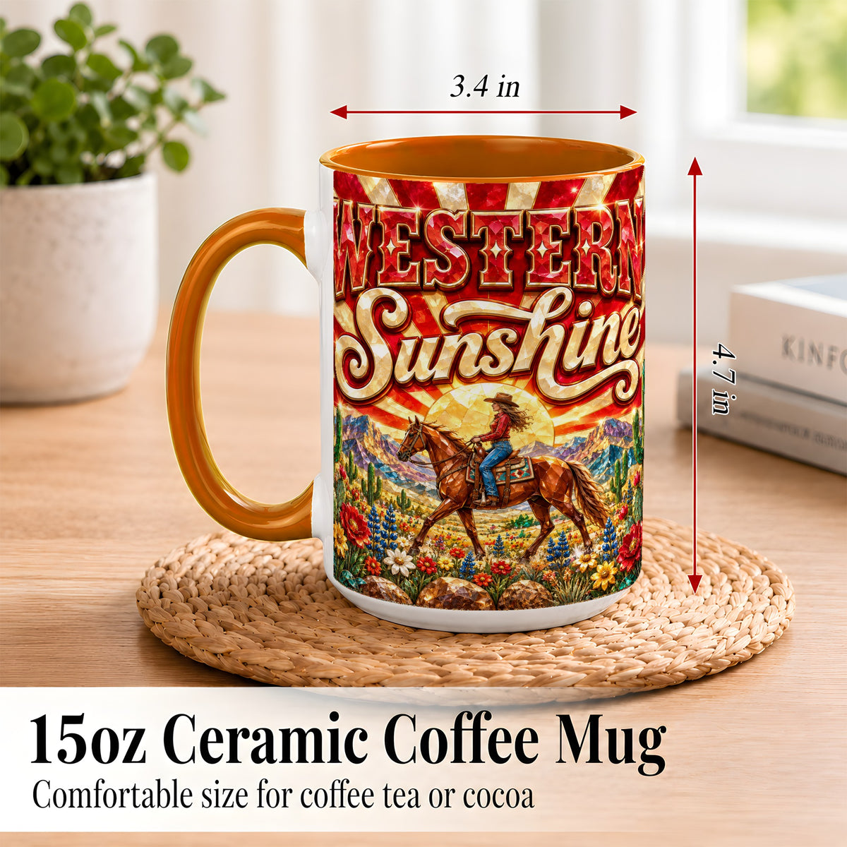 #pl[15oz|Orange] Cowgirl Desert Coffee Mug, Western Horse Mug, Ceramic Cup