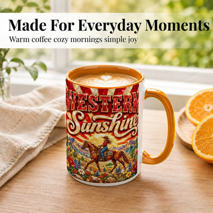 #pl[15oz|Orange] Cowgirl Desert Coffee Mug, Western Horse Mug, Ceramic Cup