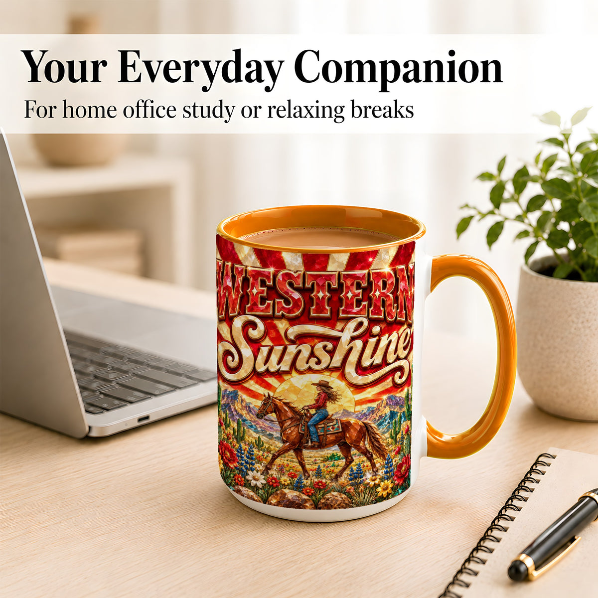 #pl[15oz|Orange] Cowgirl Desert Coffee Mug, Western Horse Mug, Ceramic Cup