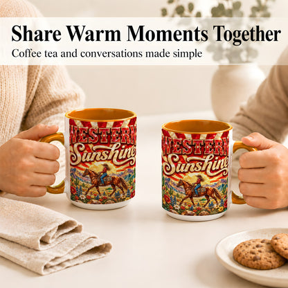 #pl[15oz|Orange] Cowgirl Desert Coffee Mug, Western Horse Mug, Ceramic Cup