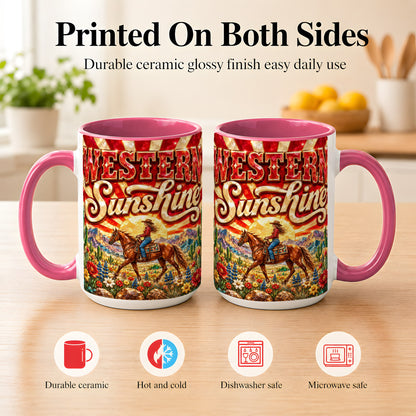 #pl[15oz|Pink] Cowgirl Desert Coffee Mug, Western Horse Mug, Ceramic Cup