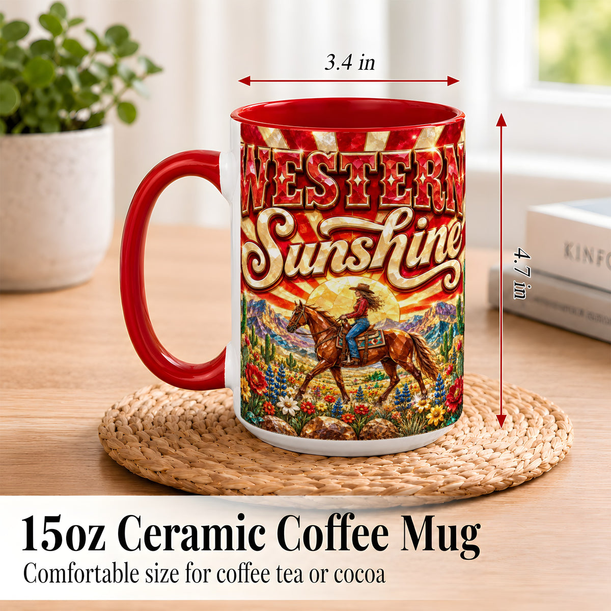 #pl[15oz|Red] Cowgirl Desert Coffee Mug, Western Horse Mug, Ceramic Cup