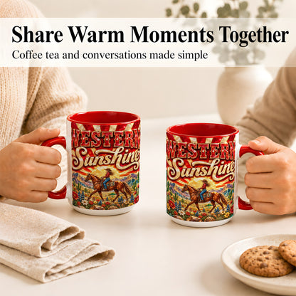 #pl[15oz|Red] Cowgirl Desert Coffee Mug, Western Horse Mug, Ceramic Cup