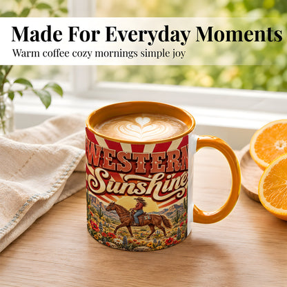 #pl[11oz|Orange] Retro Cowgirl Coffee Mug, Desert Horse Mug, Ceramic Cup
