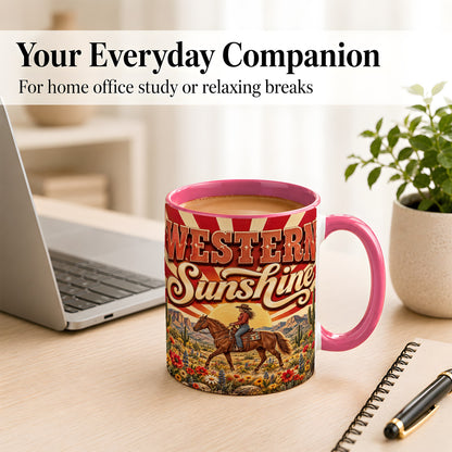 #pl[11oz|Pink] Retro Cowgirl Coffee Mug, Desert Horse Mug, Ceramic Cup