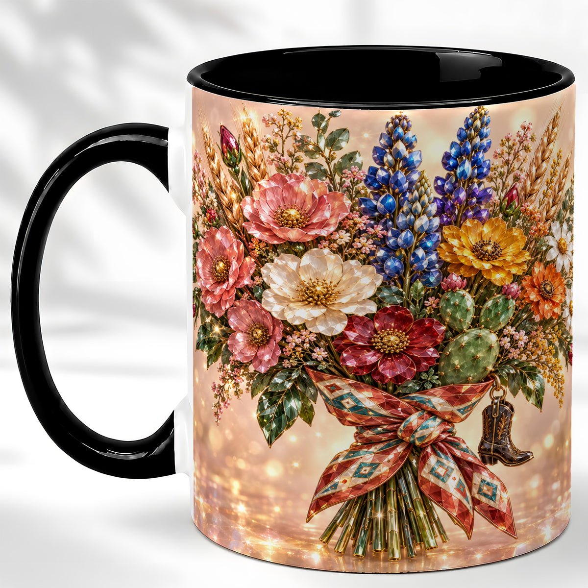 #pl[11oz|Black] Western Wildflower Coffee Mug, Cowgirl Floral Mug, Ceramic Cup