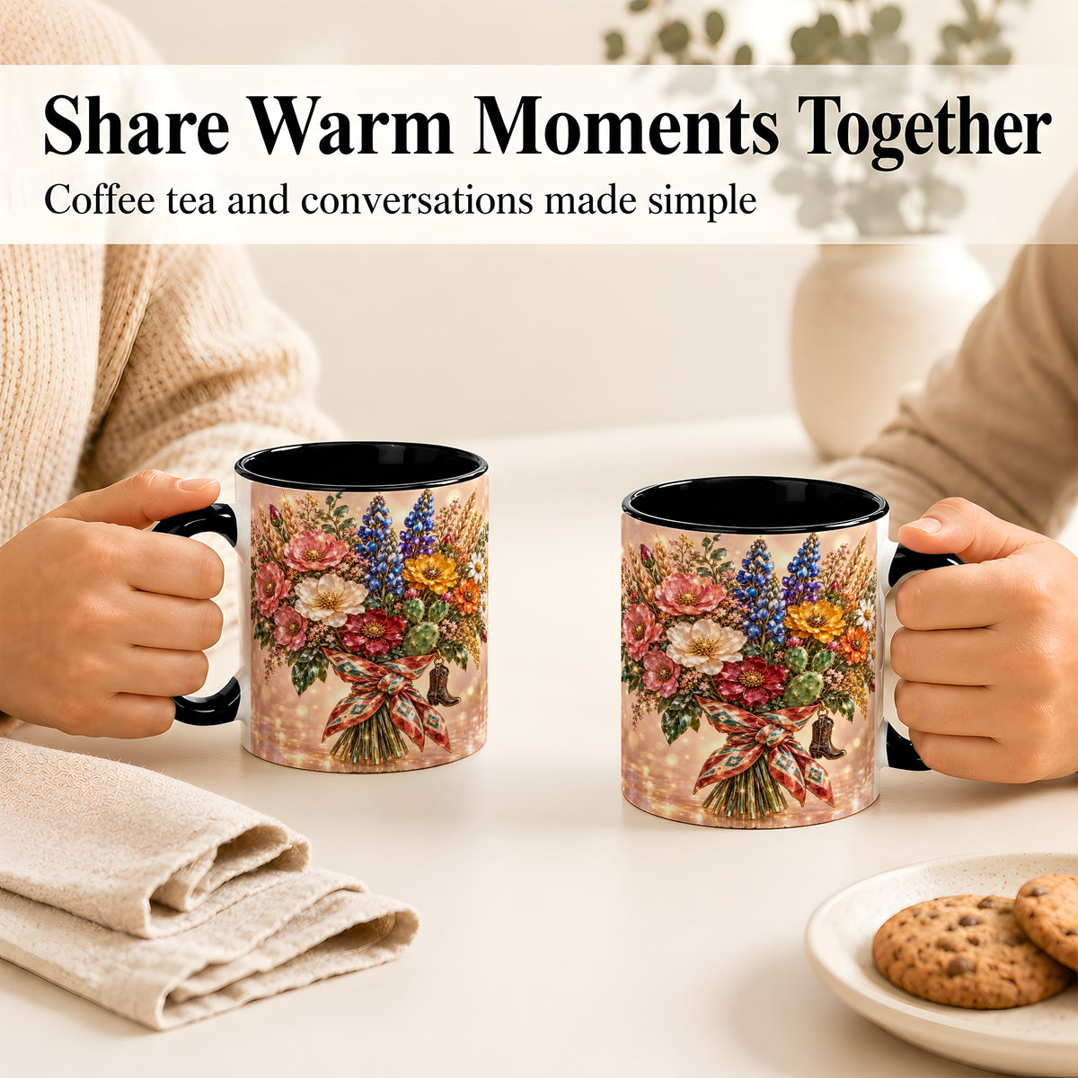 #pl[11oz|Black] Western Wildflower Coffee Mug, Cowgirl Floral Mug, Ceramic Cup