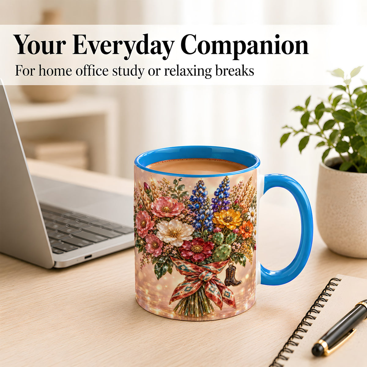 #pl[11oz|Blue] Western Wildflower Coffee Mug, Cowgirl Floral Mug, Ceramic Cup