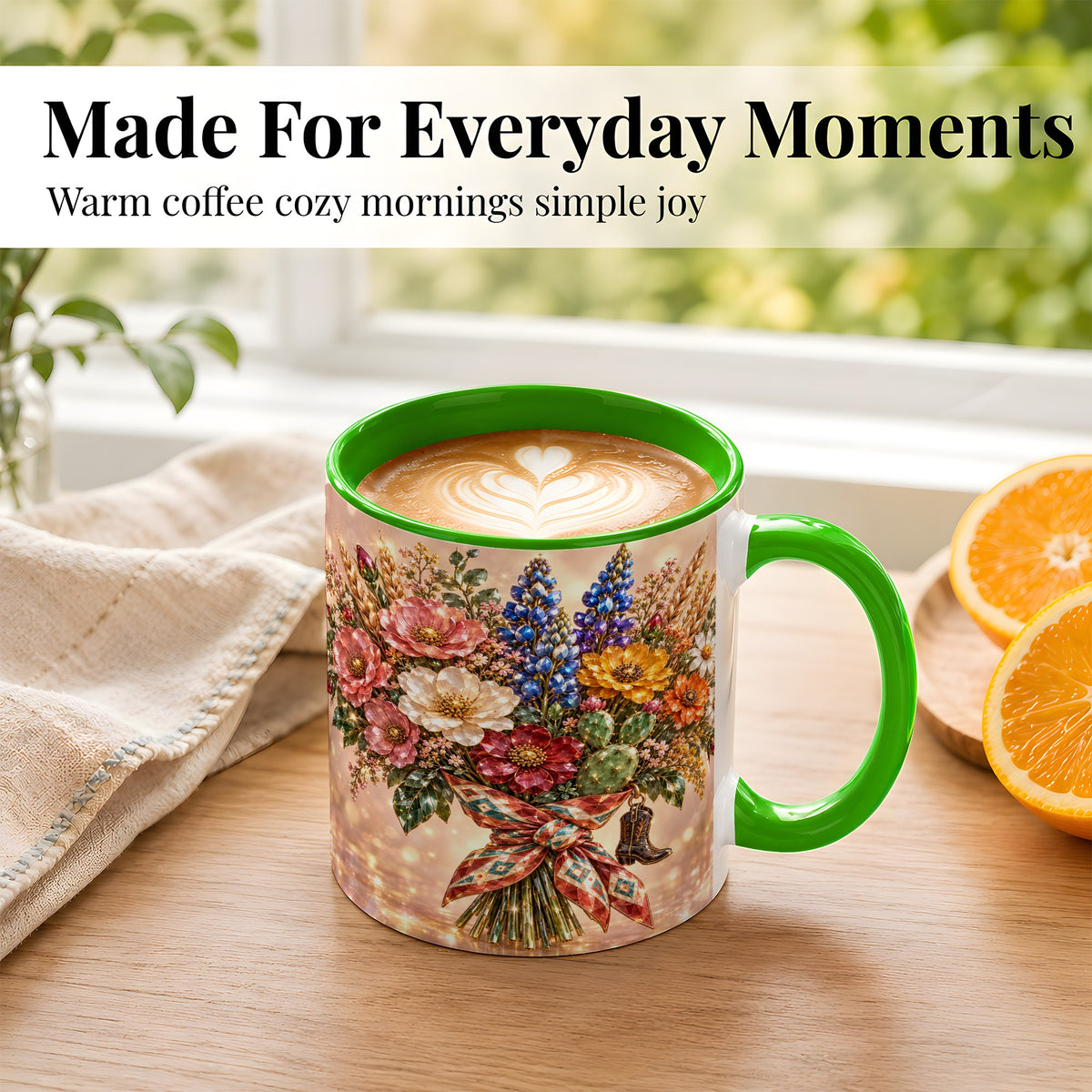 #pl[11oz|Green] Western Wildflower Coffee Mug, Cowgirl Floral Mug, Ceramic Cup