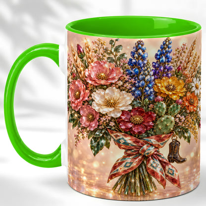 #pl[11oz|Green] Western Wildflower Coffee Mug, Cowgirl Floral Mug, Ceramic Cup