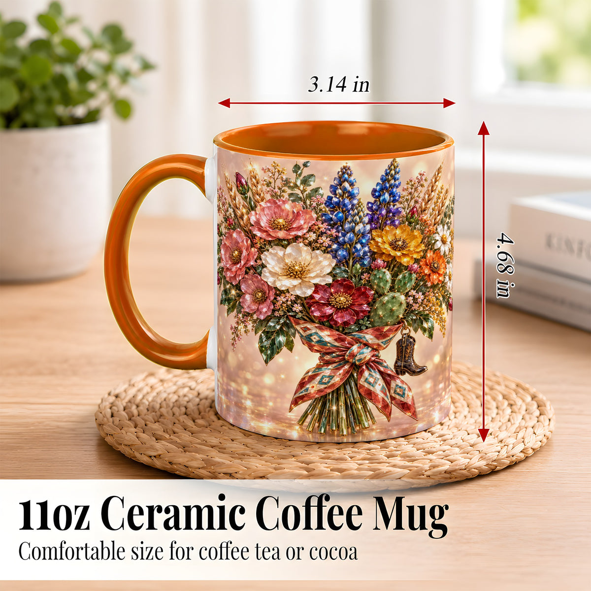 #pl[11oz|Orange] Western Wildflower Coffee Mug, Cowgirl Floral Mug, Ceramic Cup