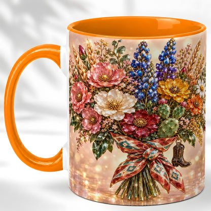 #pl[11oz|Orange] Western Wildflower Coffee Mug, Cowgirl Floral Mug, Ceramic Cup