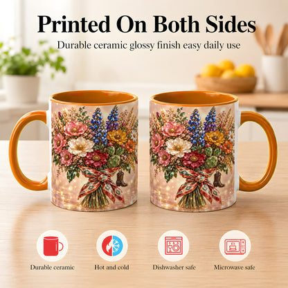 #pl[11oz|Orange] Western Wildflower Coffee Mug, Cowgirl Floral Mug, Ceramic Cup