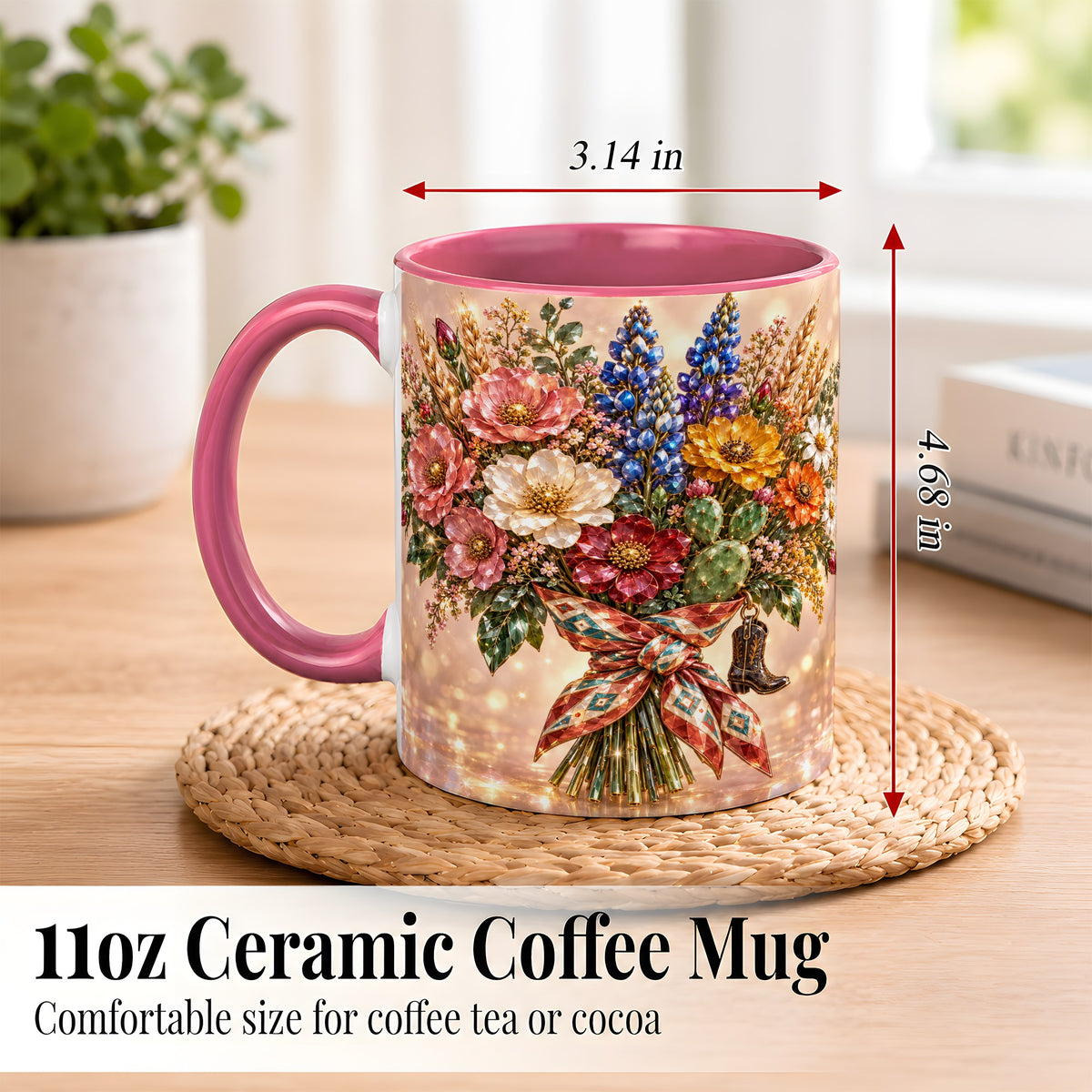 #pl[11oz|Pink] Western Wildflower Coffee Mug, Cowgirl Floral Mug, Ceramic Cup