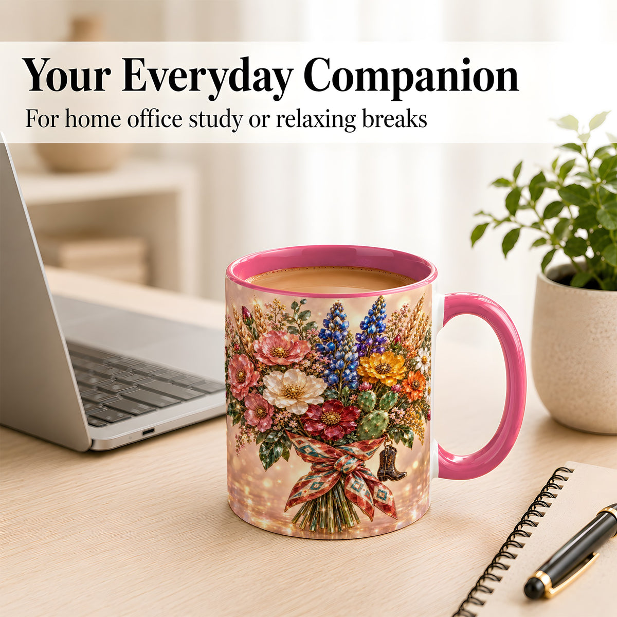 #pl[11oz|Pink] Western Wildflower Coffee Mug, Cowgirl Floral Mug, Ceramic Cup