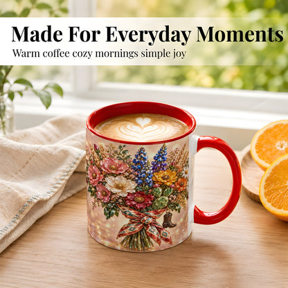 #pl[11oz|Red] Western Wildflower Coffee Mug, Cowgirl Floral Mug, Ceramic Cup