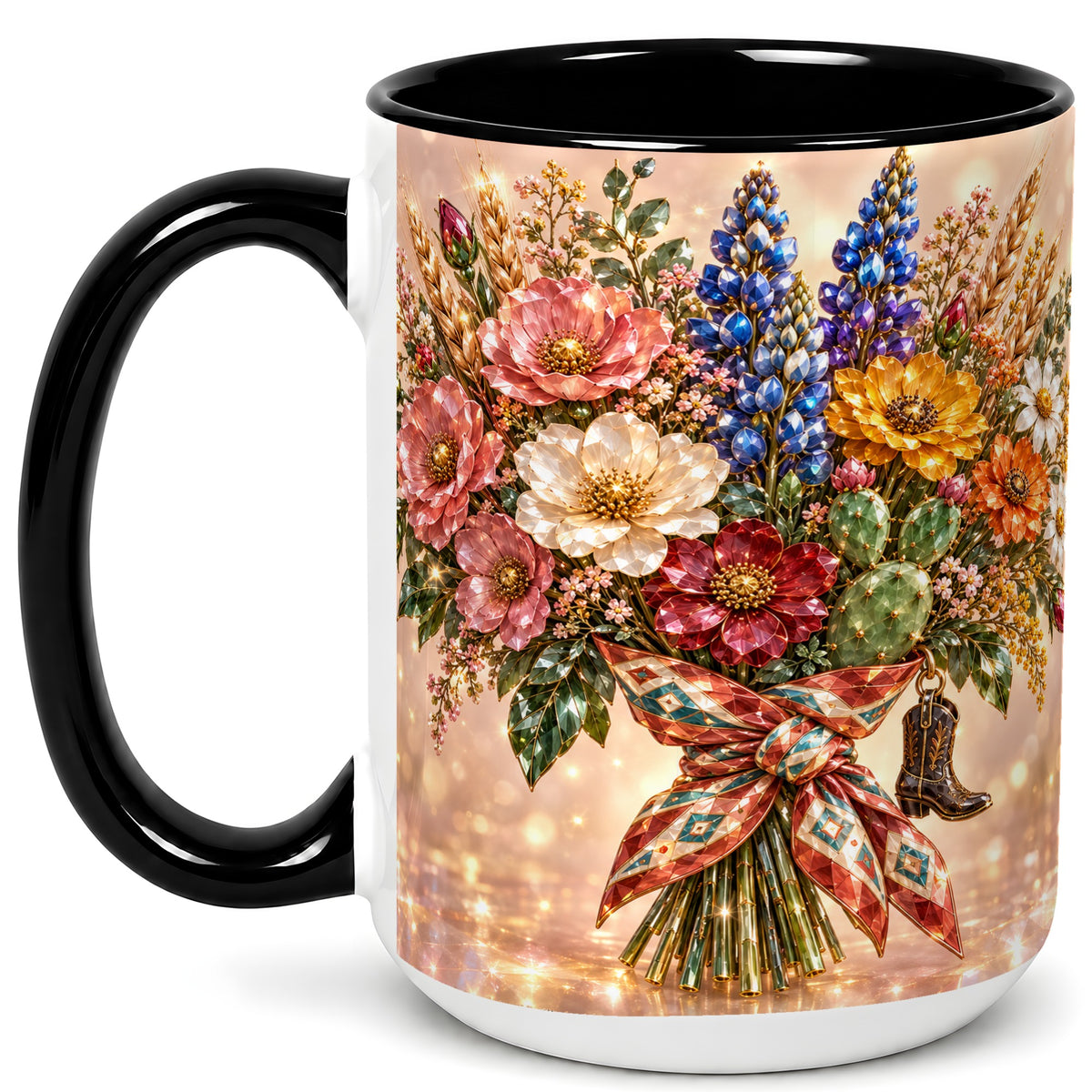 #pl[15oz|Black] Western Wildflower Coffee Mug, Cowgirl Floral Mug, Ceramic Cup